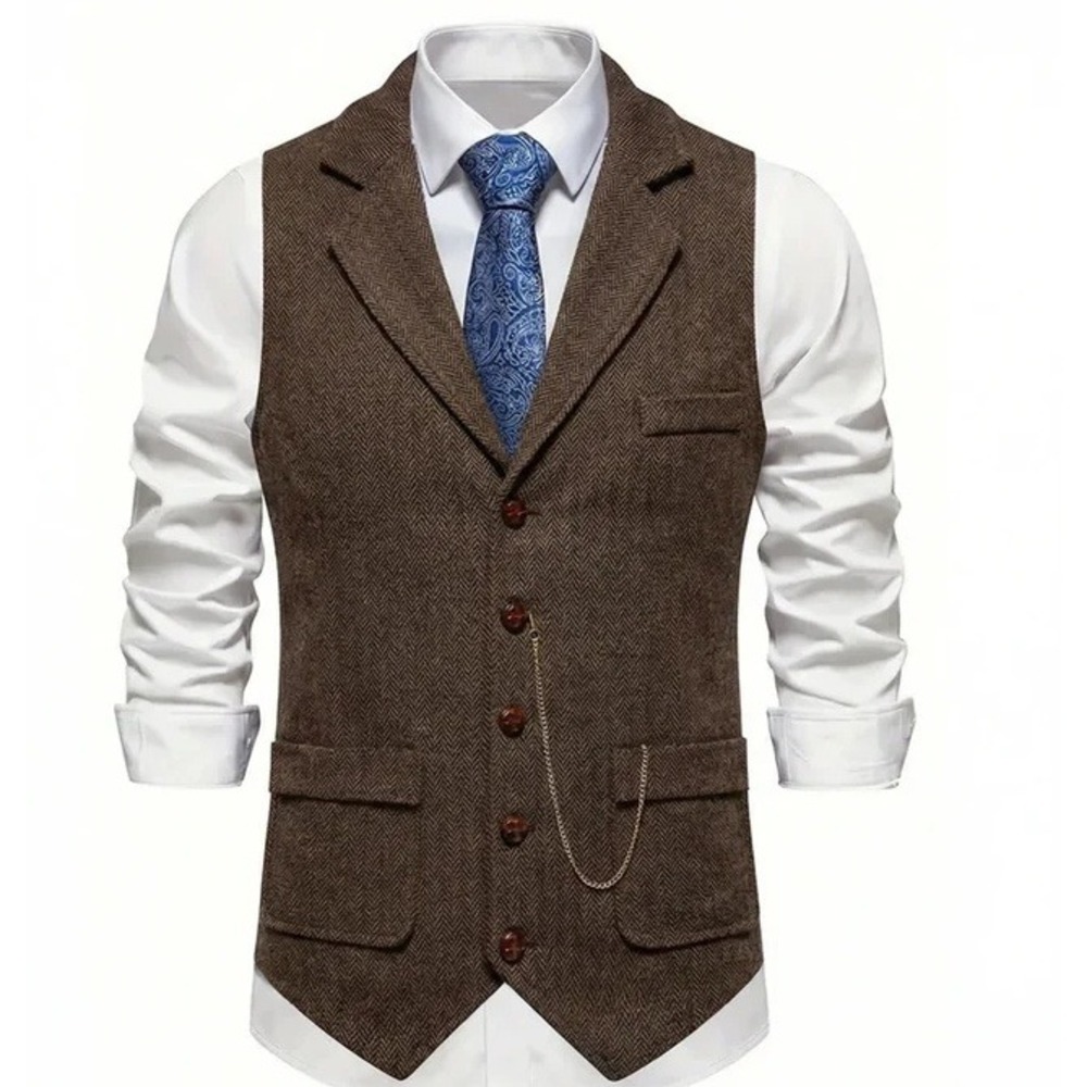 Breeze Men Green Herringbone Waistcoat Vest Removable Chain 3XL 134086-green-3XL